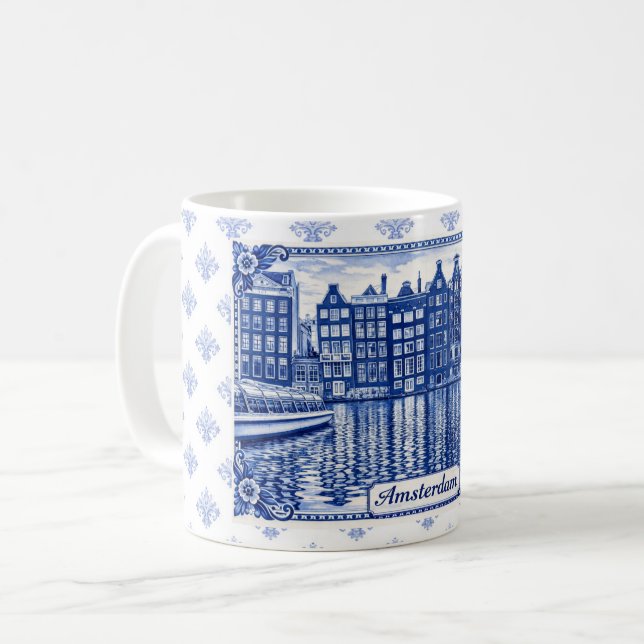 Delft Blue-stil mugg: Amsterdam Kaffemugg (Framsida vänster)