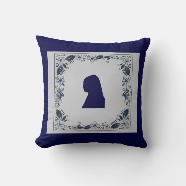 Delft Blue tile Girl med Pearl Earring Kudde (Framsida)