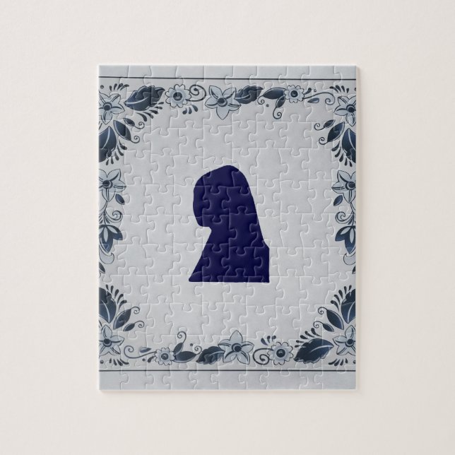 Delft Blue tile Girl med Pearl Earring Pussel (Vertikal)