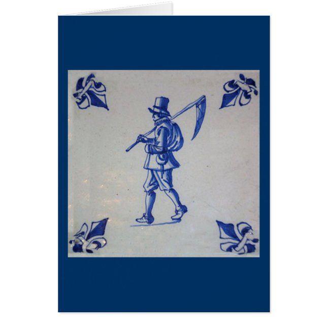Delft Blue Tile - Mower Carriage Scythe eller Sick Hälsningskort (Framsidan)