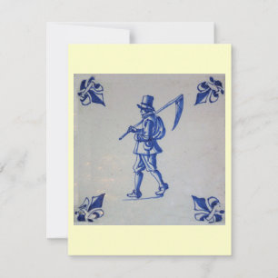 Delft Blue Tile - Mower Carriage Scythe eller Sick Inbjudningar