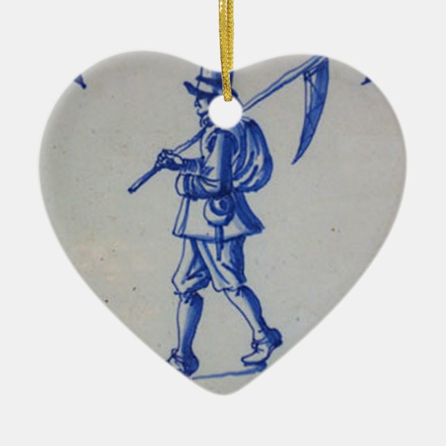 Delft Blue Tile - Mower Carriage Scythe eller Sick Julgransprydnad Keramik (Framsidan)