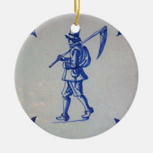 Delft Blue Tile - Mower Carriage Scythe eller Sick Julgransprydnad Keramik