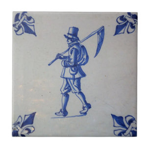 Delft Blue Tile - Mower Carriage Scythe eller Sick Kakelplatta