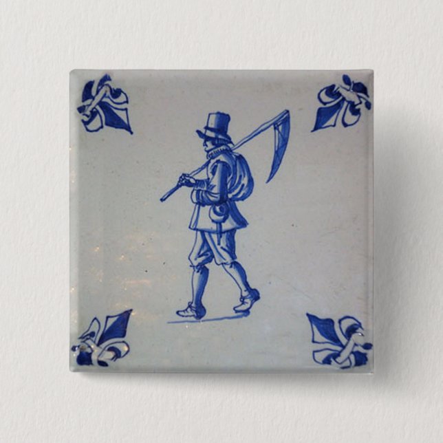 Delft Blue Tile - Mower Carriage Scythe eller Sick Knapp (Framsida)