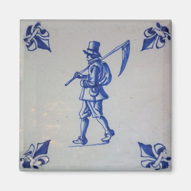 Delft Blue Tile - Mower Carriage Scythe eller Sick Magnet (Framsidan)