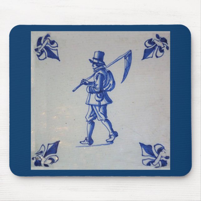 Delft Blue Tile - Mower Carriage Scythe eller Sick Musmatta (Framsidan)