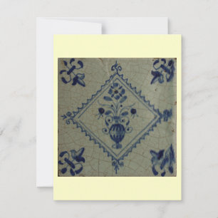 Delft Blue Tile - Vas med blommor och Bouquet Inbjudningar