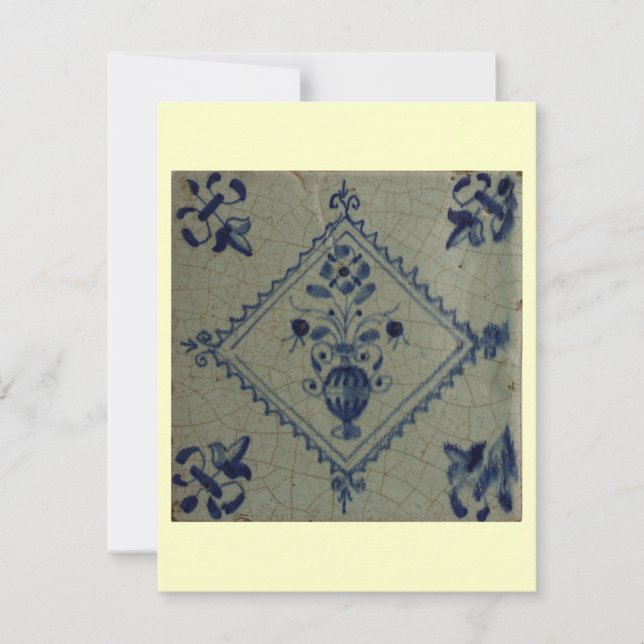 Delft Blue Tile - Vas med blommor och Bouquet Inbjudningar (Framsida)