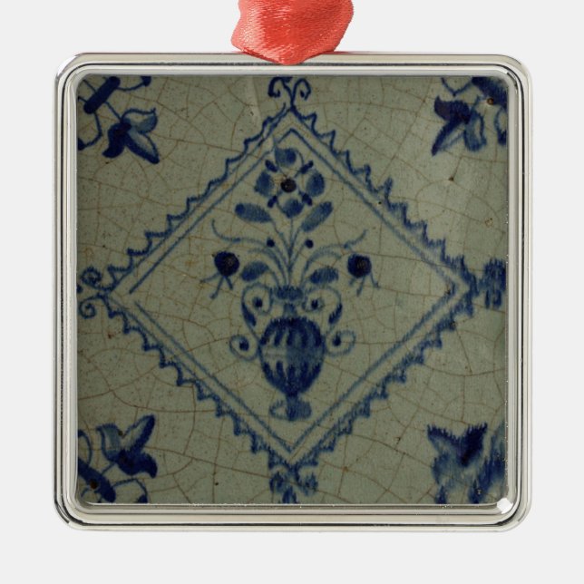 Delft Blue Tile - Vas med blommor och Bouquet Julgransprydnad Metall (Framsidan)