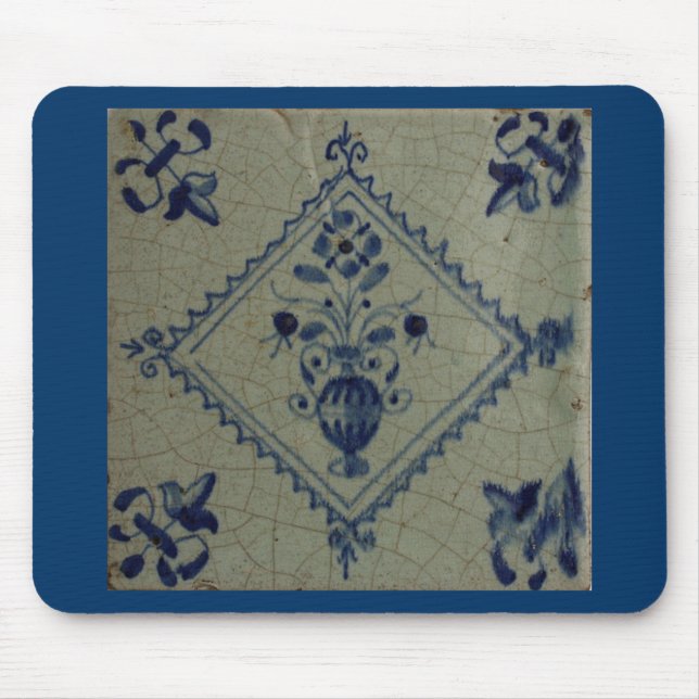 Delft Blue Tile - Vas med blommor och Bouquet Musmatta (Framsidan)