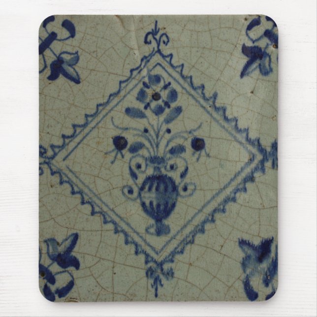 Delft Blue Tile - Vas med blommor och Bouquet Musmatta (Framsidan)
