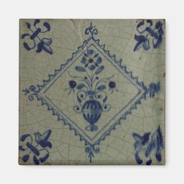 Delft Blue Tile - Vas med blommor och Bouquet Pi Magnet (Framsidan)