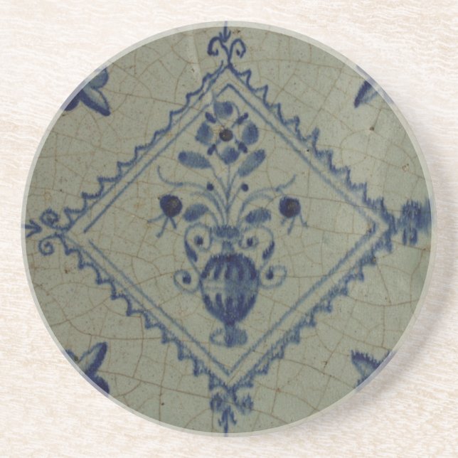 Delft Blue Tile - Vas med blommor och Bouquet Underlägg Sandsten (Framsidan)