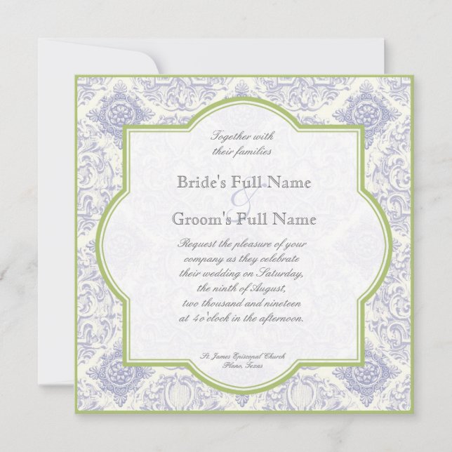 Delft Blue Toile Quatrefoil - Bröllopsinbjudan Inbjudningar (Framsida)