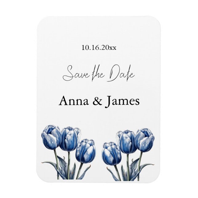 Delft Blue Tulip, anpassningsbar spara datumet Magnet (Vertikal)