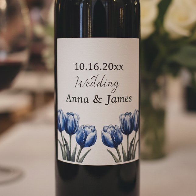 Delft Blue Tulip, anpassningsbar Vinflaska Etikett (Skapare uppladdad)