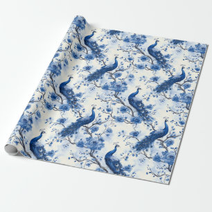 Delft Blue Vintage Blue Fransk Chinoiserie Peacock Presentpapper
