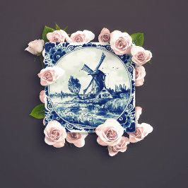 Delft Blue Vintage Kvarn and Farmhouse Painting Magnet