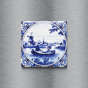 Delft Blue Vintage Romantic Boat Ride Painting Magnet
