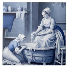 Delft Blue White Bathing 1700s Kakelplatta