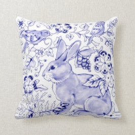Delft Blue White Bunny Rabbit Birds Dedham Elegant Kudde