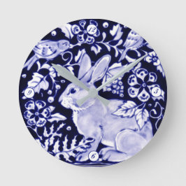 Delft Blue White Bunny Rabbit Birds Dedham Elegant Rund Klocka
