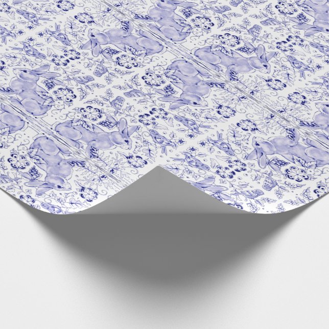 Delft Blue White Bunny Rabbit Birds Dedham Påsk Presentpapper (Hörn)