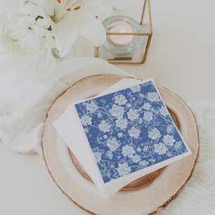 Delft Blue White Chinoiserie Bird Peonies Garden Pappersservett