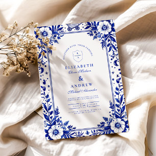 Delft Blue White Chinoiserie Bröllop Inbjudningar