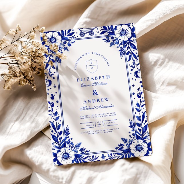 Delft Blue White Chinoiserie Bröllop Inbjudningar (Skapare uppladdad)