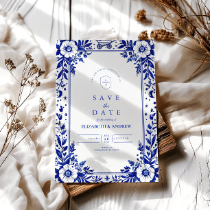 Delft Blue White Chinoiserie Bröllop Spara Datumet