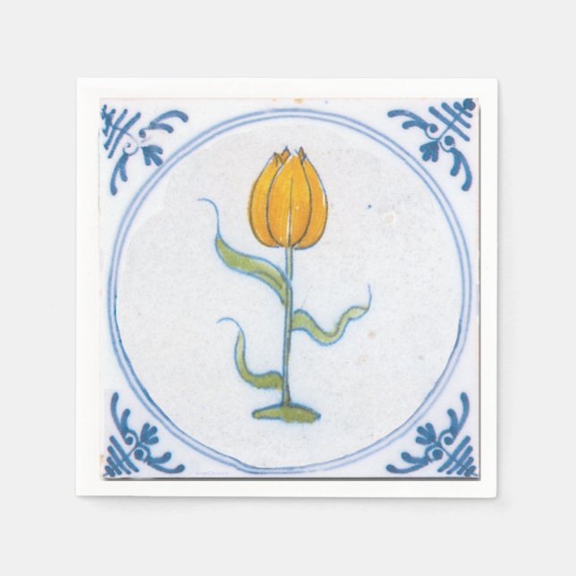 Delft Blue White Gult Tulip Art papper napkin Pappersservett (Framsidan)