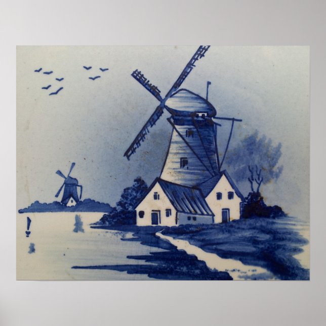 Delft Blue Windmill Vintage Poster (Framsidan)