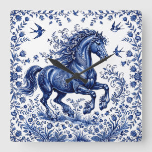 Delft Delftware stil Friesisk häst på äng Fyrkantig Klocka