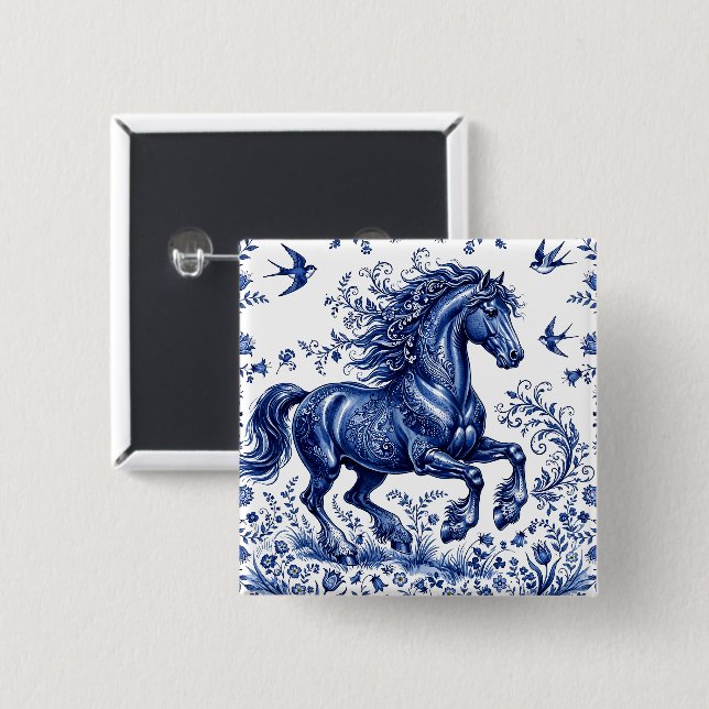 Delft Delftware stil Friesisk häst på äng Knapp (Framsida & baksida)
