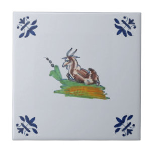 Delft Farm Animal Goat Blue Multi Repro c 1650 Kakelplatta