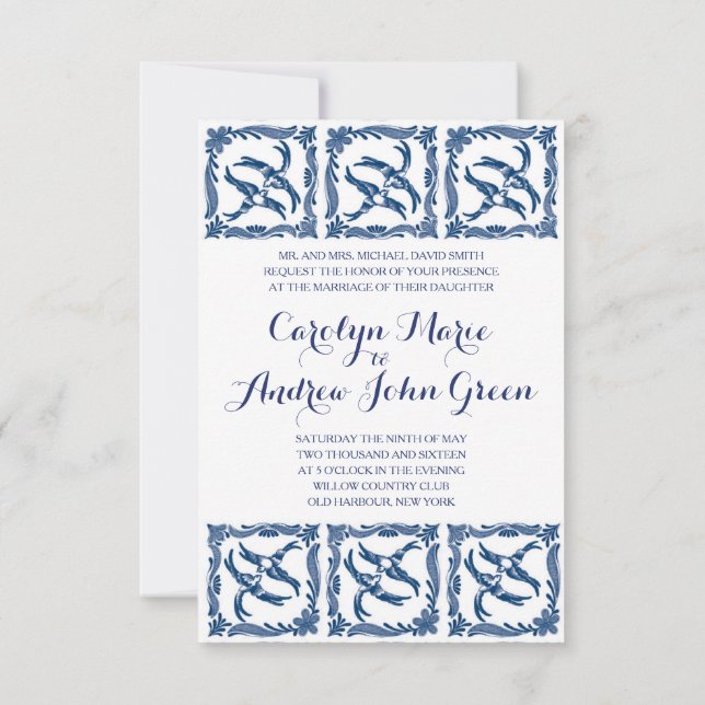 Delft för blått- och vitfågelchinoiserie toile inbjudningar (Baksida)