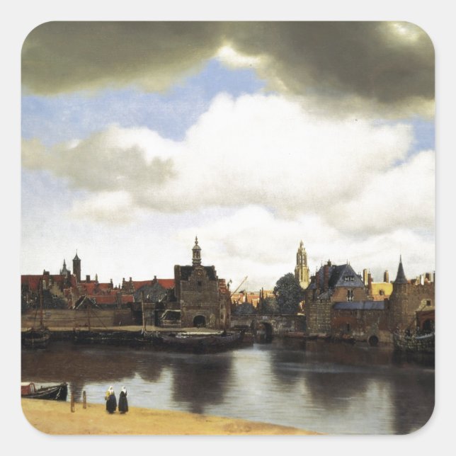 Delft från Johannes Vermeer Fyrkantigt Klistermärke (Framsida)