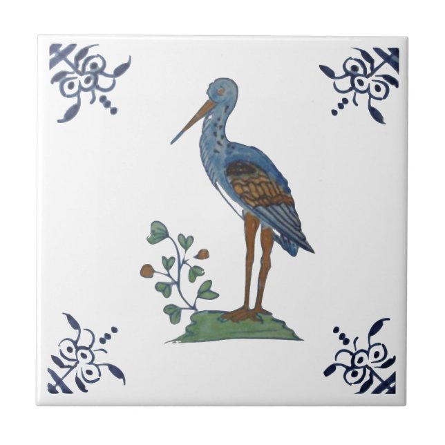 Delft Heron på 1800-talet? Kakelplatta (Framsidan)