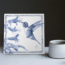 Delft Hummingbird Decor Art nouveau Watercolor Kakelplatta