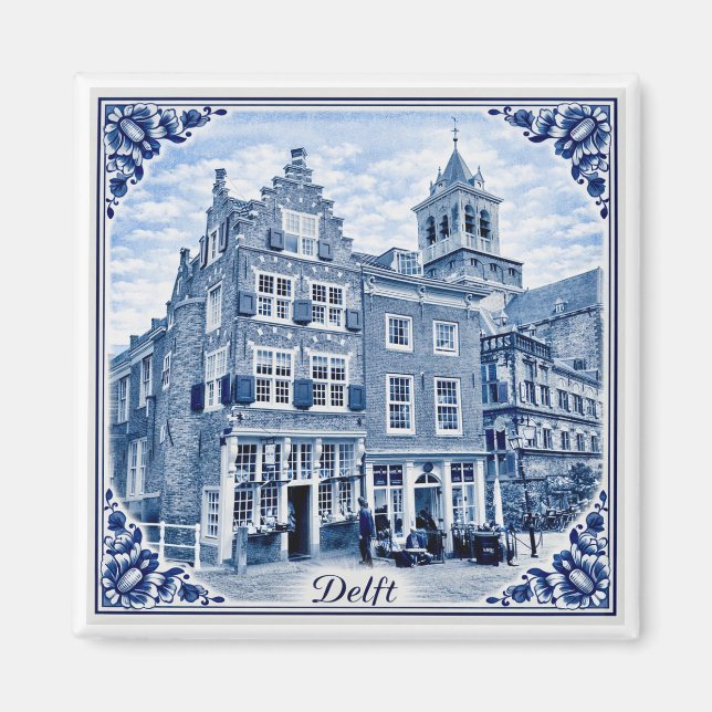 Delft hus Delft Blue stil magnet (Framsidan)
