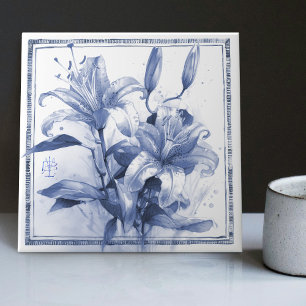 Delft Lily Wall Decor Art nouveau Watercolor Kakelplatta