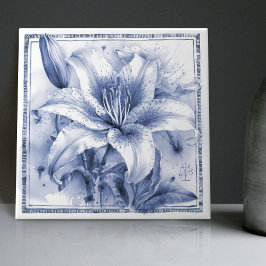 Delft Lily Wall Decor Art nouveau Watercolor Kakelplatta