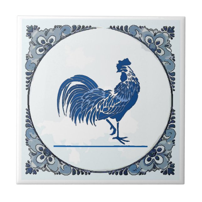 Delft look Rooster, change image,  Ceramic Tile Kakelplatta (Framsidan)