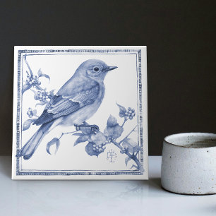 Delft Mountain Bluebird Art nouveau Vår Bird Kakelplatta