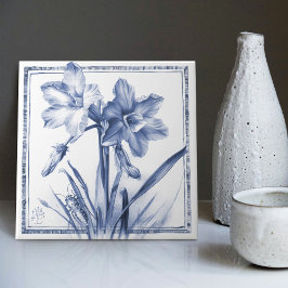 Delft Narcisse Wall Decor Art nouveau Watercolor Kakelplatta