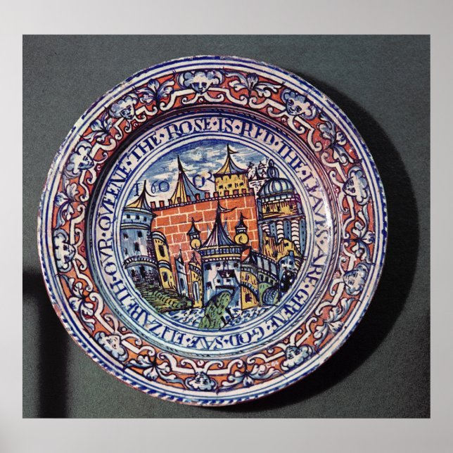 Delft plate med synpunkter från Torn i London Poster (Framsidan)