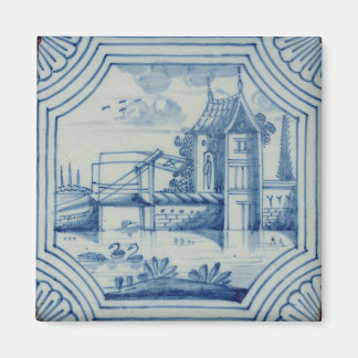 Delft-ruta som visar en dragbro över en kanal, nit magnet