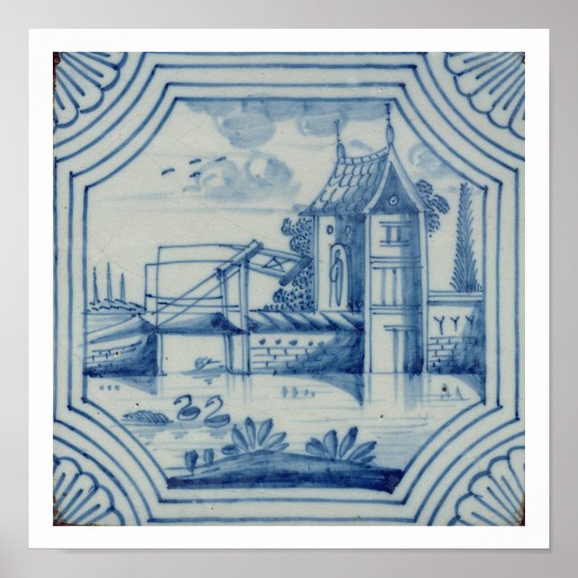 Delft-ruta som visar en dragbro över en kanal, nit poster (Framsidan)